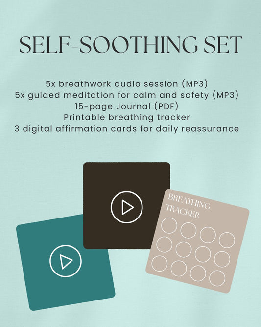 Breathwork audio recording, guided meditation, journal, affirmation cards